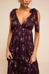 Daylin Plum Floral Tie-Strap Midi Dress