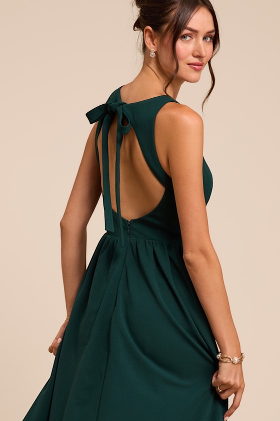 Kenly Emerald Boat Neck Cutout Midi Dress