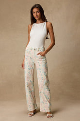 Sydnee Cream Multi Floral Wide-Leg Jeans