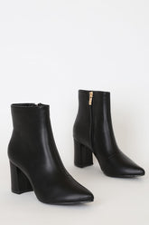Sarai Black Pointed-Toe Ankle Booties