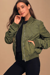 Style Expedition Olive Green Quilted Bomber Jacket
