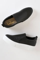 Cassay Black Crocodile-Embossed Platform Slip-On Sneakers
