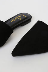 Lorena Black Suede Pointed Toe Slides
