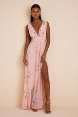 Garden Meandering Light Pink Floral Print Maxi Dress