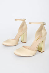 Laura Champagne Satin Ankle Strap Heels