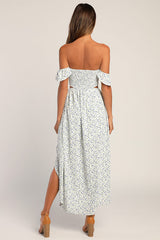Easy on the Eyes White Floral Print Off-the-Shoulder Maxi Dress