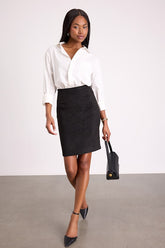 Superpower Black Suede Pencil Skirt