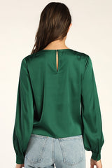 Feeling Excellent Emerald Green Satin Long Sleeve Top