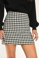 Preppy Poise Black and White Houndstooth Mini Skirt