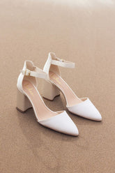Ellarose Ivory Satin Ankle Strap Heels