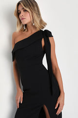 Stepped Out Stunning Black One-Shoulder Mermaid Maxi Dress