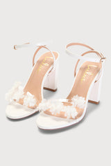 Arina White Flower Ankle Strap Heels
