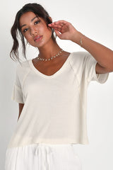 Daily Outing Cream Ribbed Short Sleeve Tee