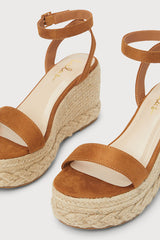 Cesilie Brown Suede Ankle Strap Platform Espadrille Wedges