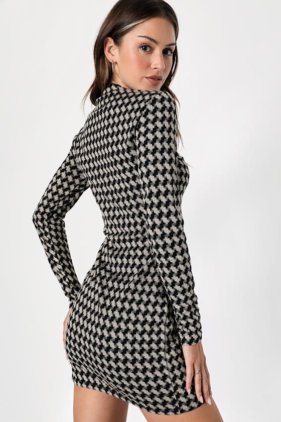 Cool Girl Status Black Print Mock Neck Long Sleeve Mini Dress