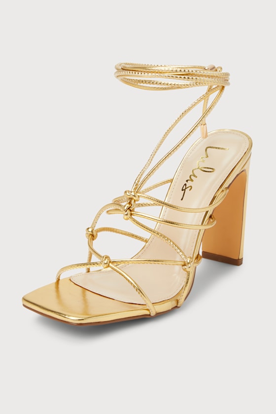Rinay Gold Strappy Lace-Up High Heel Sandals