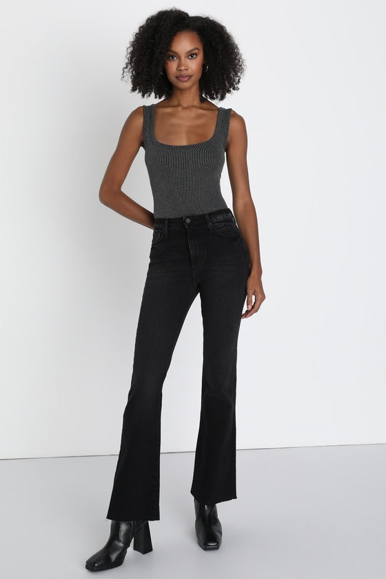 Leisure Life Charcoal Grey Ribbed Square-Neck Tank Top
