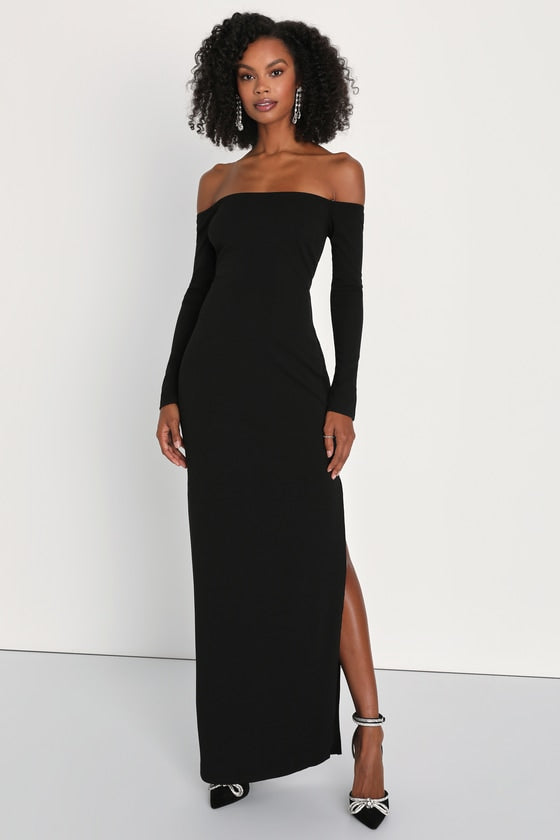 Stunning Excellence Black Off-the-Shoulder Maxi Dress