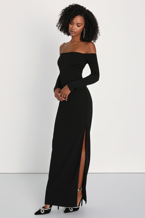 Stunning Excellence Black Off-the-Shoulder Maxi Dress