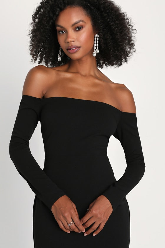 Stunning Excellence Black Off-the-Shoulder Maxi Dress