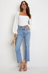 Abundance of Love White Textured Long Sleeve Tie-Back Bodysuit