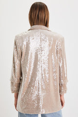 Radiant Behavior Beige Sequin Ruched Sleeve Blazer