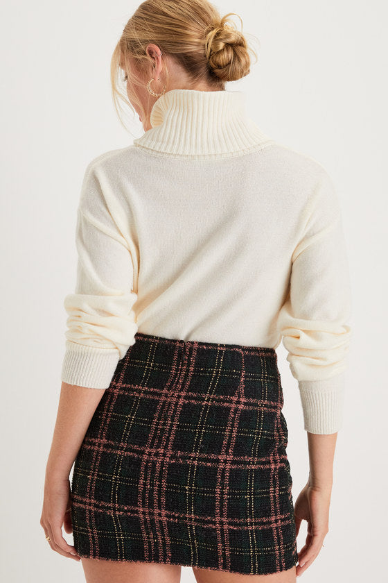 Timelessly Cute Black and Pink Plaid Tweed Mini Skirt