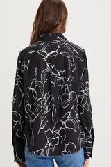 Artistically Chic Black and White Abstract Print Button-Up Top