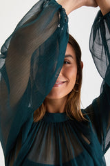 Angelically Airy Emerald Green Balloon Sleeve Top