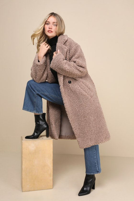 Amazing Comfort Taupe Shearling Long Coat