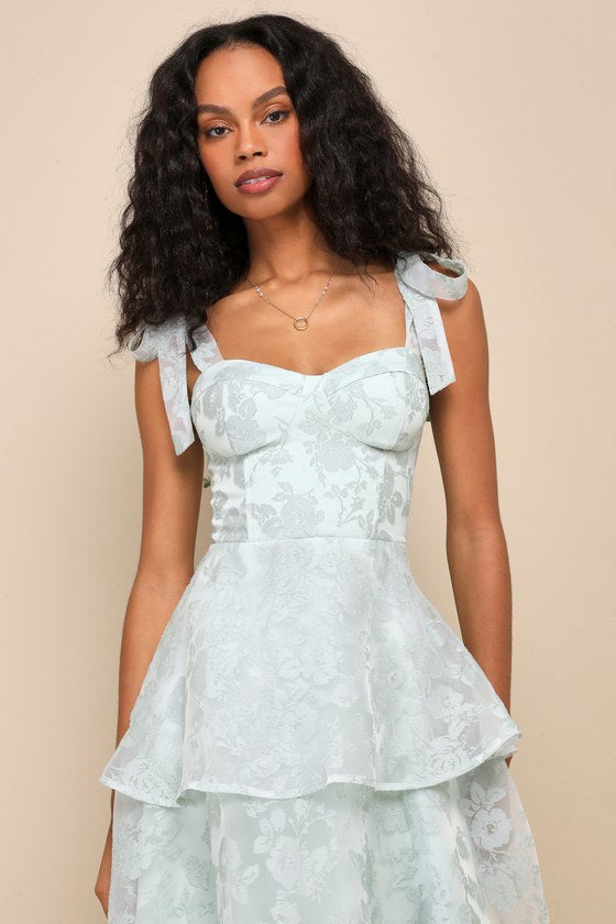 Glamorous Sweetie Sage Burnout Tie-Strap Bustier Midi Dress