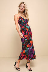 Beautiful Entrance Multi Floral Twist-Front Midi Dress