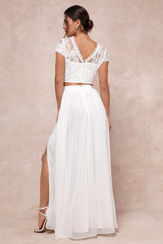 Sweet Stunner White Lace Two-Piece Maxi Dress