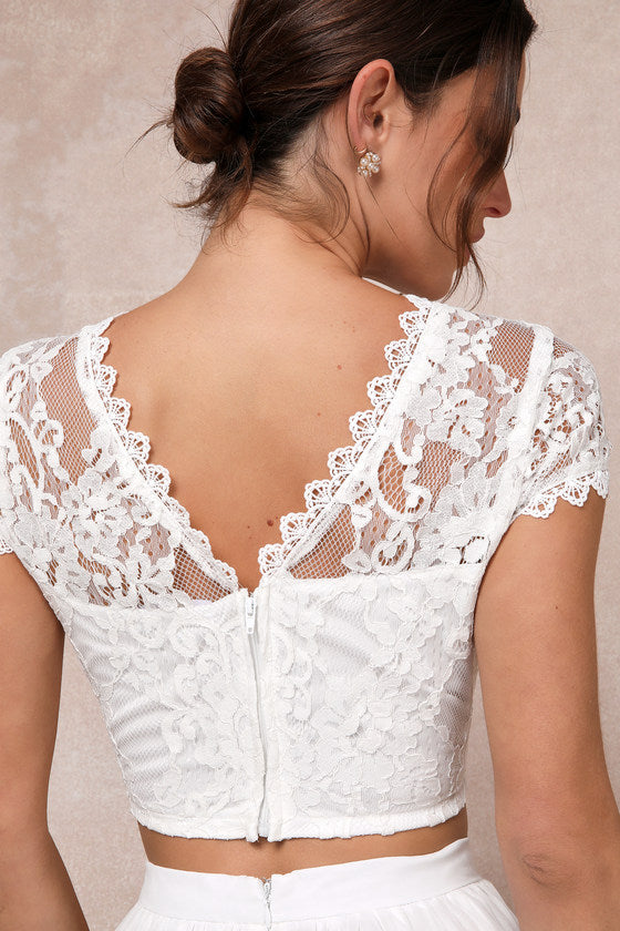 Sweet Stunner White Lace Two-Piece Maxi Dress