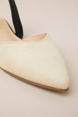 Mae Beige and Black Suede Pointed-Toe Slingback Flats