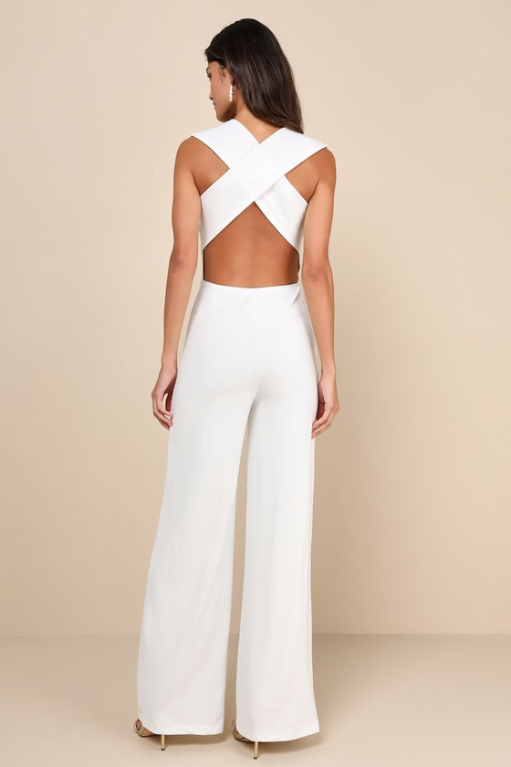 Thinking Out Loud White Backless Jumpsuit