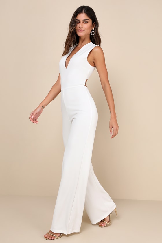 Thinking Out Loud White Backless Jumpsuit