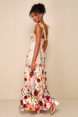 Thriving Poise Blush 3D Floral Embroidered Tie-Strap Maxi Dress