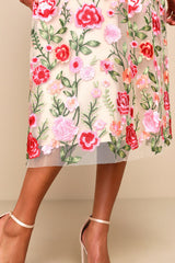 Endless Praise Beige Floral Embroidered Strapless Midi Dress