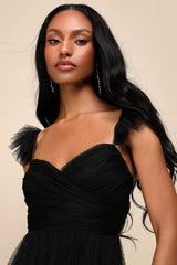 Pure Radiance Black Mesh Swiss Dot Tiered Maxi Dress