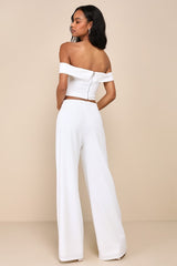 Exponentially Chic Ivory Off-the-Shoulder Two-Piece Jumpsuit