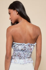 Lovely Sweetness Light Blue Floral Lace Strapless Smocked Top