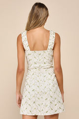 Delightful Flirt Ivory Twill Floral Embroidered Mini Skirt