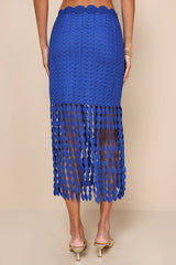 Getaway Icon Royal Blue Textured Fringe Midi Skirt