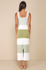 Easily Gorgeous Ivory and Sage Green Striped Midi Sweater Dress