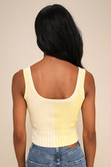 Made to Be Mod Yellow Color Block Ribbed Cropped Tank Top