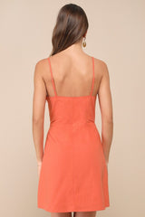 Sweet Breeze Orange Surplice Button-Front Mini Dress