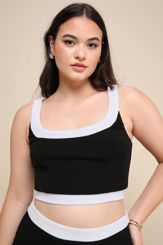 Totally Sensational Black Color Block Sleeveless Crop Top