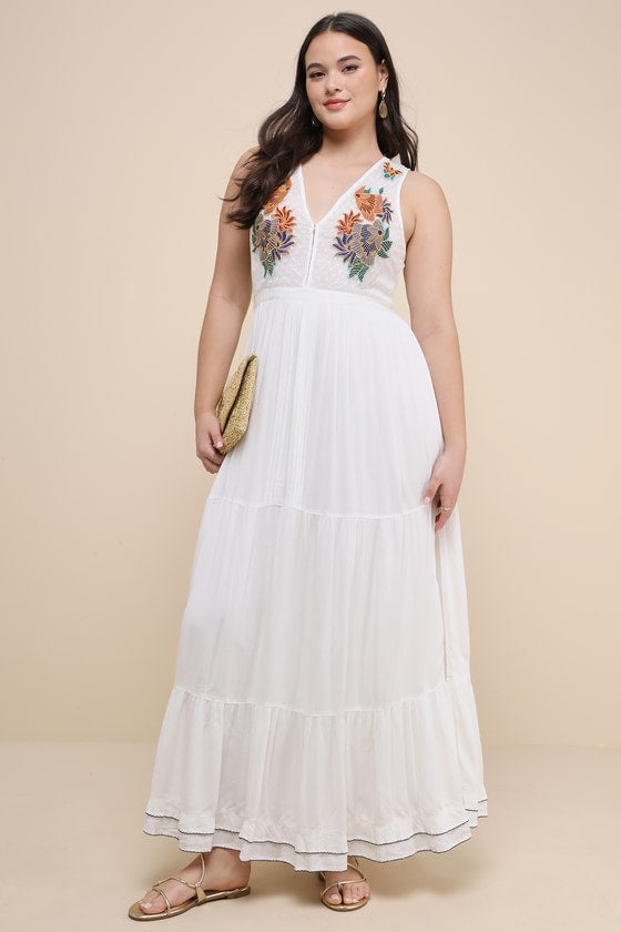 Tickets To Paradise White Embroidered Maxi Dress