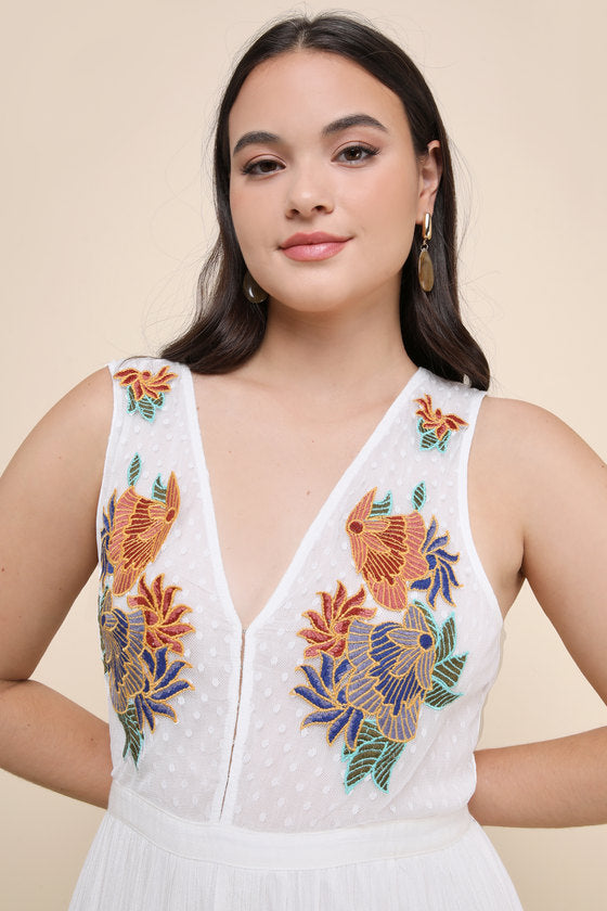 Tickets To Paradise White Embroidered Maxi Dress
